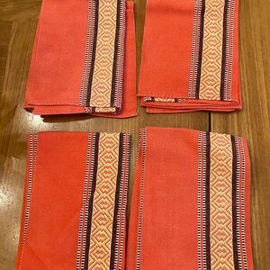 Set of 4 French linen napkins with orange with tweed .
